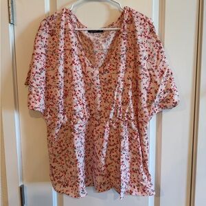 SHEIN Light Pink Tunic with Red Floral Print